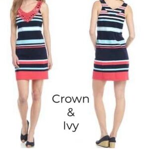 Crown & Ivy Blue and White V-Neck Sleeveless Sundress sz small